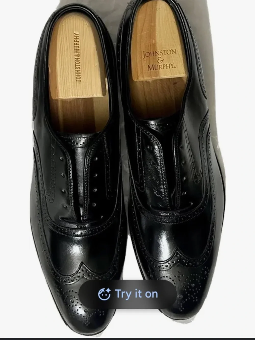 Johnston & Murphy “The Crown Aristocrat” Black Leather Wingtip Oxfords